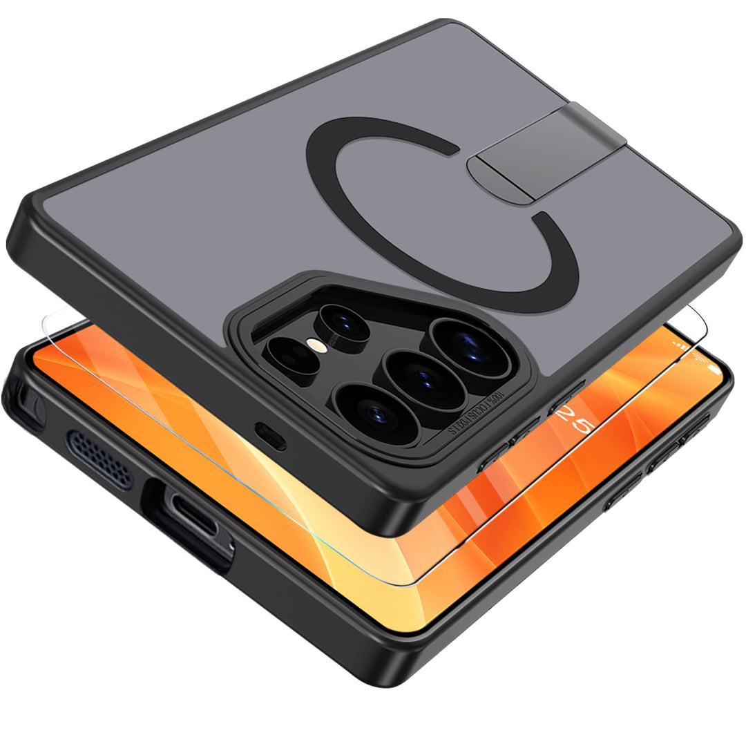 Giyer Magnetisch Handyhülle für Samsung Galaxy S23 Ultra/S22 Ultra Hülle mit Ständer Schutzfolie, Sc