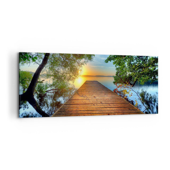 Wandbilder Dekoration Wohnzimmer Brücke See Panorama Bilder auf Leinwand 120x50cm Leinwandbild mit R