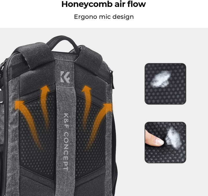 K&F Concept Wasserdichter Professioneller Kamerarucksack,Fotorucksack für 2 Kameras und 15,6 Zoll La