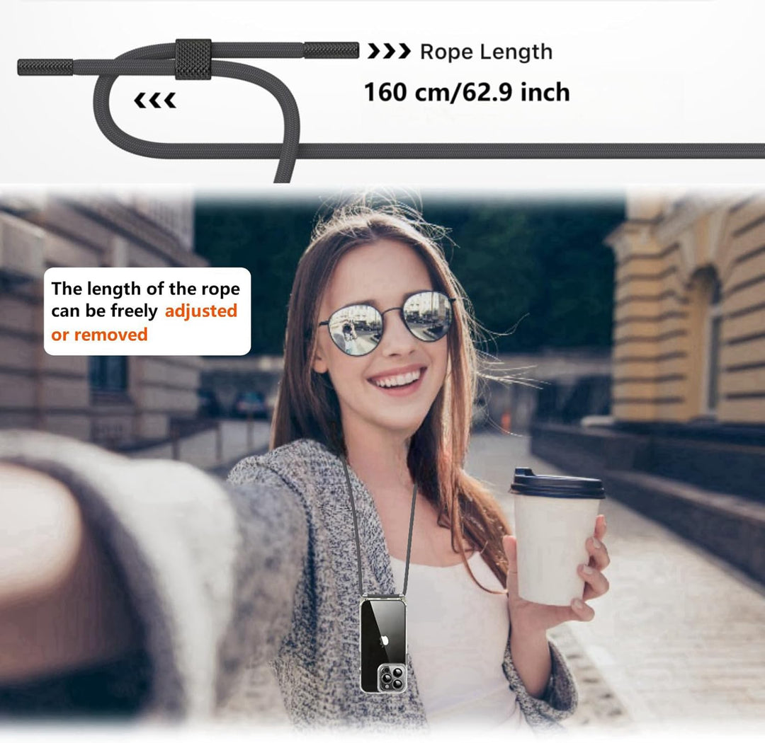 Handykette für iPhone 16 Pro Max Hülle mit Band, Necklace Handyhülle, Transparente Schutzhülle zum U
