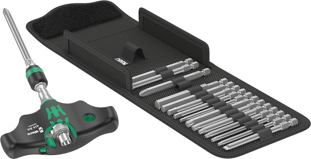 Wera 05023471001 Kraftform Kompakt 400 RA Set 1, Quergriff-Bit-Handhalter mit Ratschenfunktion und B