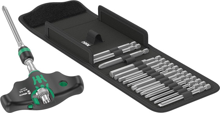Wera 05023471001 Kraftform Kompakt 400 RA Set 1, Quergriff-Bit-Handhalter mit Ratschenfunktion und B
