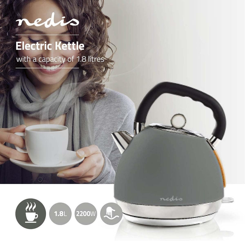 Nedis Elektrischer Wasserkocher, 1,8 l, weich, Grau & Toaster | Soft Touch Serie | 2 Steckplätze | B