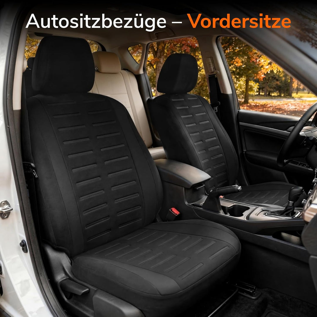 Upgrade4cars Autositzbezüge Set für die Vordersitze Version 2026 | Auto-Schonbezüge Universal in Sch