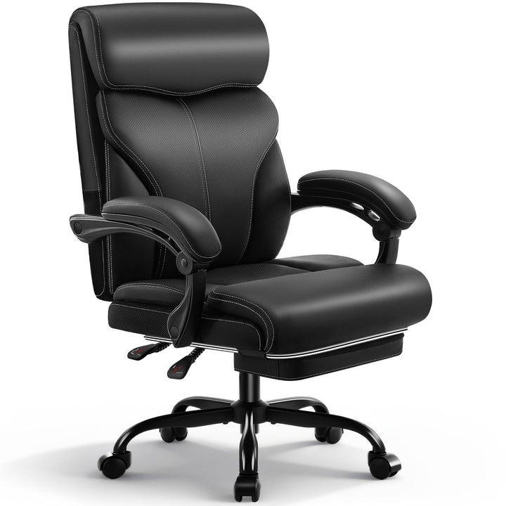 Chefsessel mit Fussstütze &amp; Liegefunktion, Ergonomischer Bürostuhl aus Kunstleder bis 200 kg, Verste