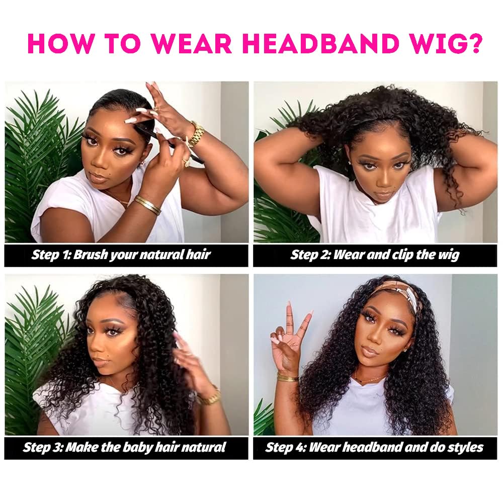 Headband Wig Human Hair Glueless Wig Human Hair Deep Wave Curly Brazilian Natural Women Hair 150% De