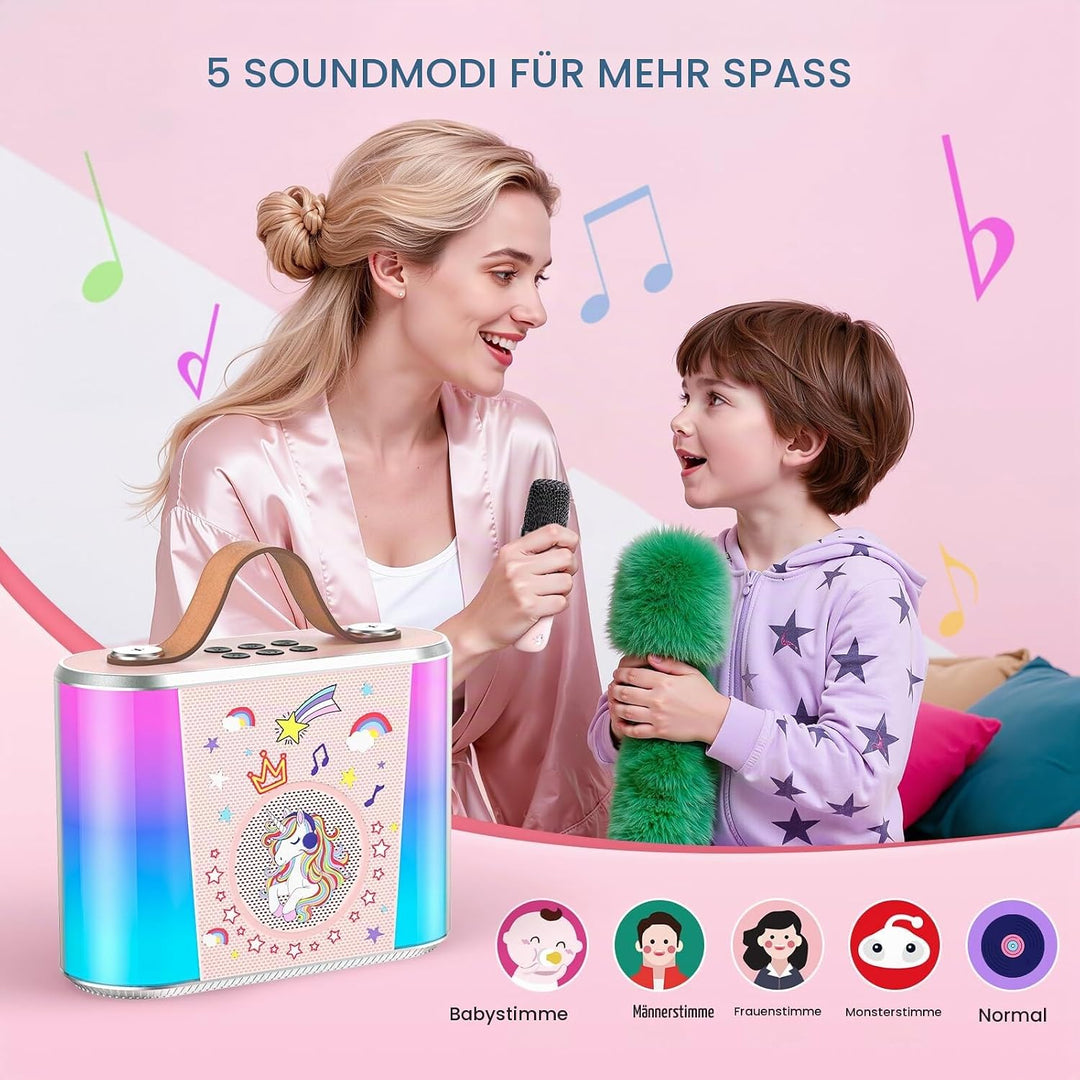 PKBD Karaoke Maschine für Kinder,Mini Karaoke Maschine mit 2 Mikrofonen, Tragbarer Bluetooth-Lautspr