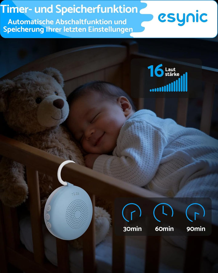 eSynic Einschlafhilfe für Erwachsene Weisses Rauschen Baby in Blaugrau Portable White Noise Machine