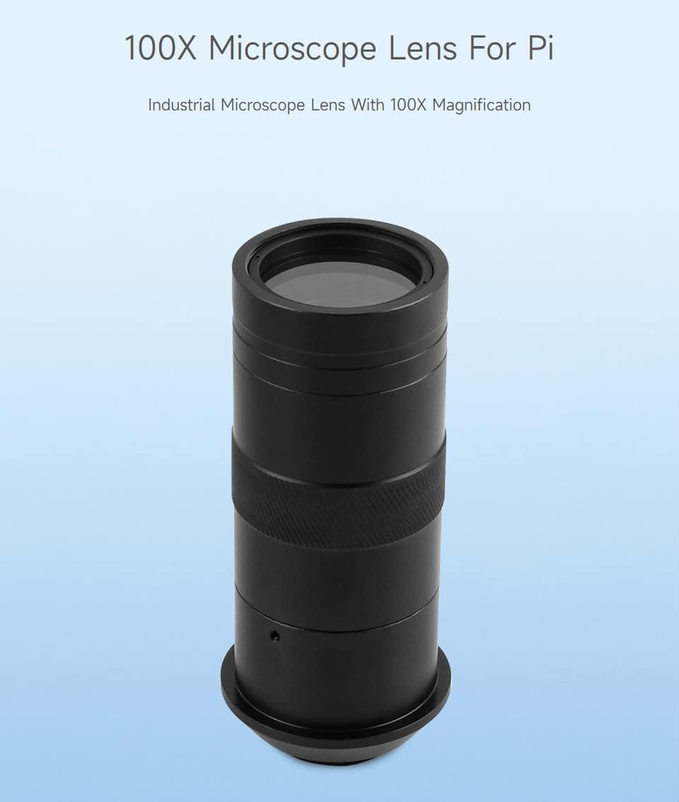 Waveshare Industrial Microscope Lens with 100X Magnification, C/CS-Mount, Compatible with Raspberry