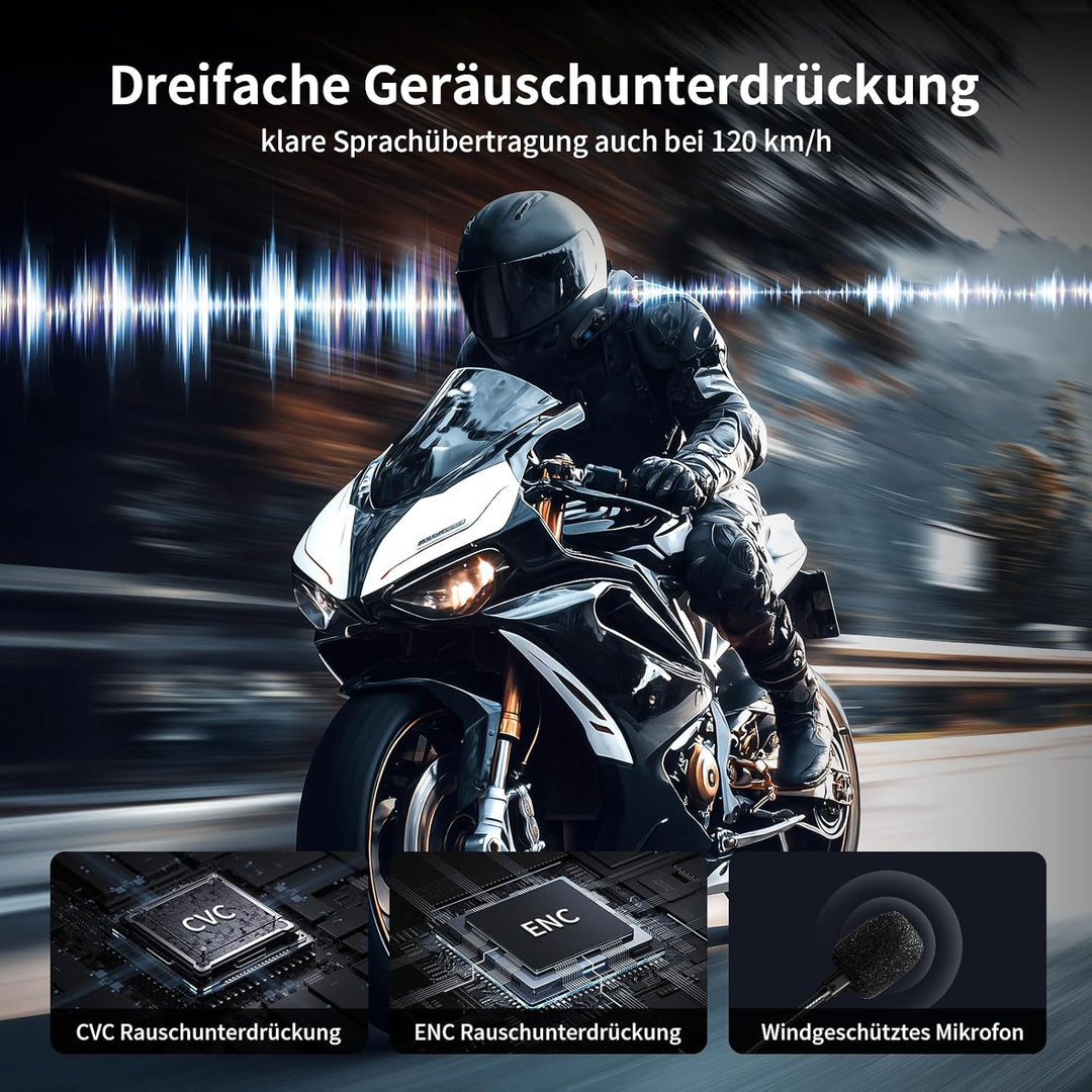 Fodsports FX-S Motorrad Headset Bluetooth 5.4, Helm Kommunikationssystem für 2 Personen, Dreifache G