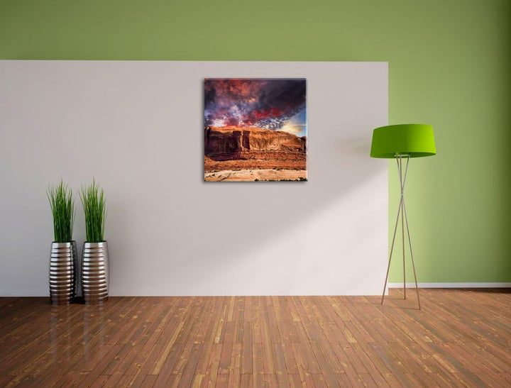 Pixxprint Mächtiges Monument Valley USA, Format: 70x70 auf Leinwand, 70x70