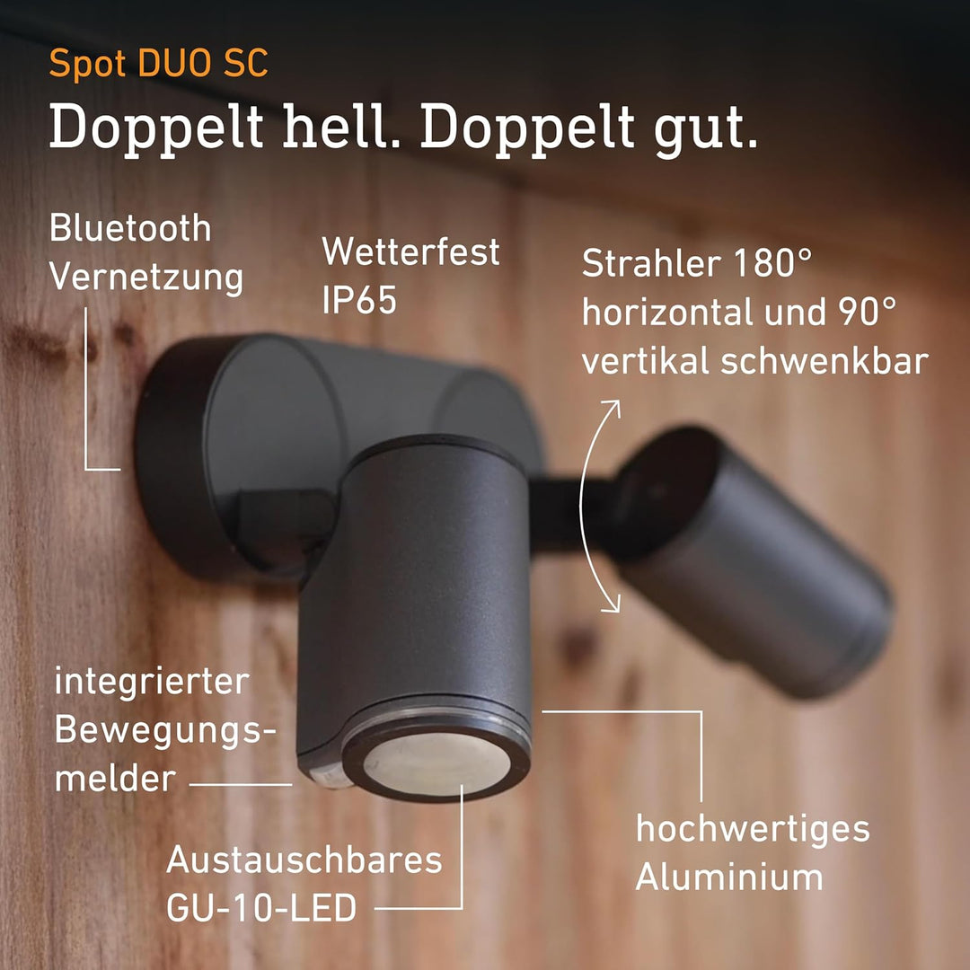 Steinel LED-Strahler Spot DUO SC anthrazit, mit 90° Bewegungsmelder, vernetzbar, per App bedienbar,