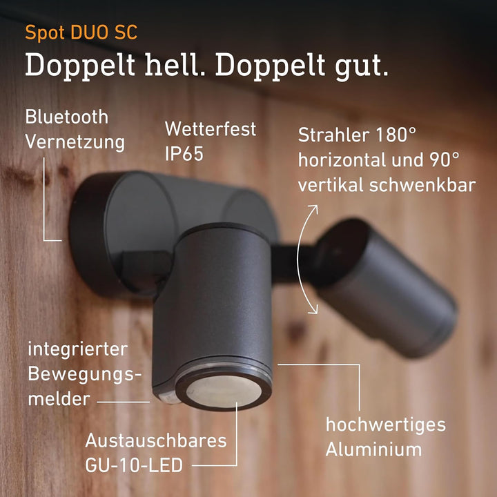 Steinel LED-Strahler Spot DUO SC anthrazit, mit 90° Bewegungsmelder, vernetzbar, per App bedienbar,