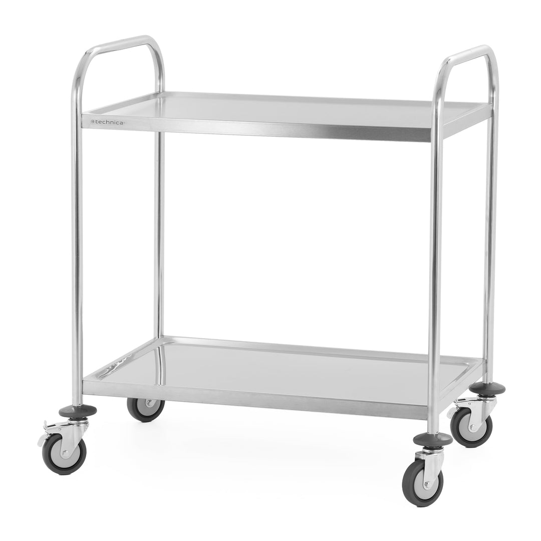 TECHNICA Servierwagen Edelstahl 2 Etagen mit Rollen & Bremse Rundgriff Schalldämmmatte 860x540x940mm