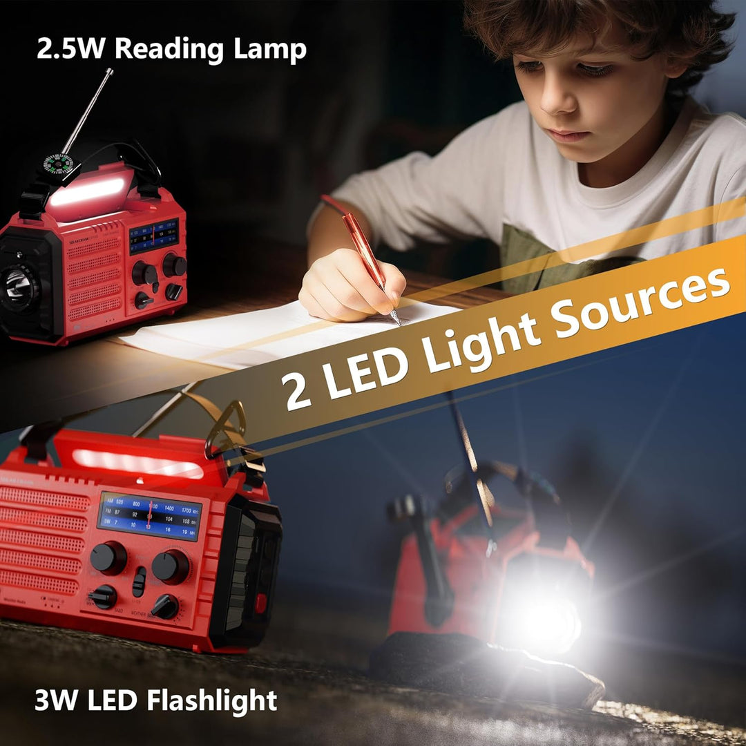Mesqool Notfallradio Solar Kurbel Tragbares Radio, Wasserdicht LED Dynamo Lampe Powerbank AM/FM/SW-R