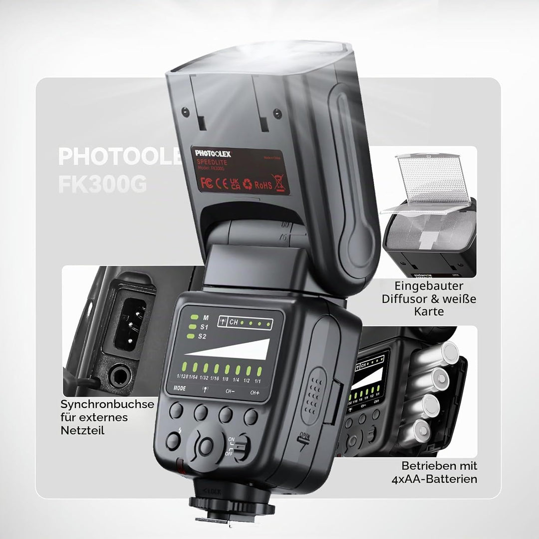 PHOTOOLEX 2.4G Blitz Flash Speedlite mit Drahtloser Auslöser für Canon Nikon Sony Panasonic Olympus