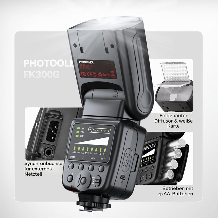 PHOTOOLEX 2.4G Blitz Flash Speedlite mit Drahtloser Auslöser für Canon Nikon Sony Panasonic Olympus