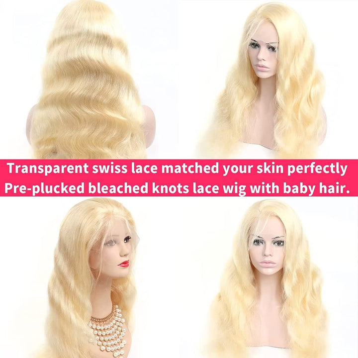 Echthaar Perücke Schwarz Frauen 613 Farbe 13x4 HD Body Wave Lace Front Wig 180% Density Blonde Trans
