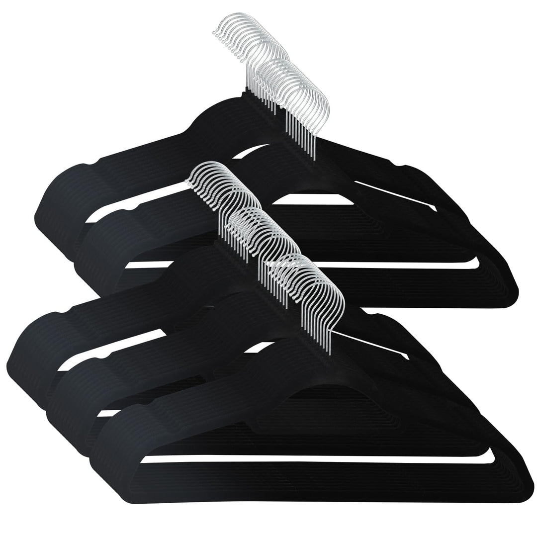 SVITA Kleiderbügel 50er Set Anzugbügel Platzsparend rutschfest Samt Schwarz 50er Set Schwarz, 50er S
