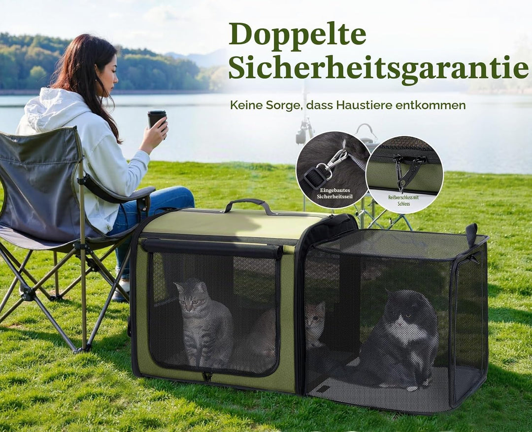 pecute Erweiterbar Katzentasche Transporttasche Stabiler Halt Haustier Tragetasche, Transportbox Kat
