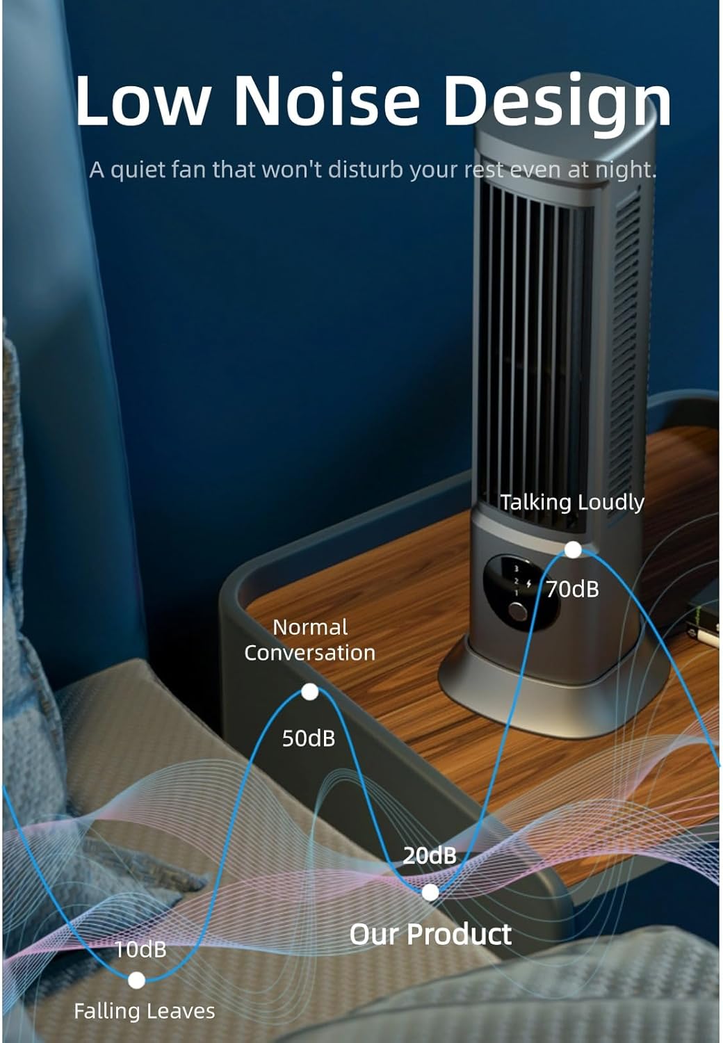 Cuifati Turmventilator, Verstellbarer Tischventilator mit 3 Geschwindigkeiten, Schnelle Kühlung, Lei