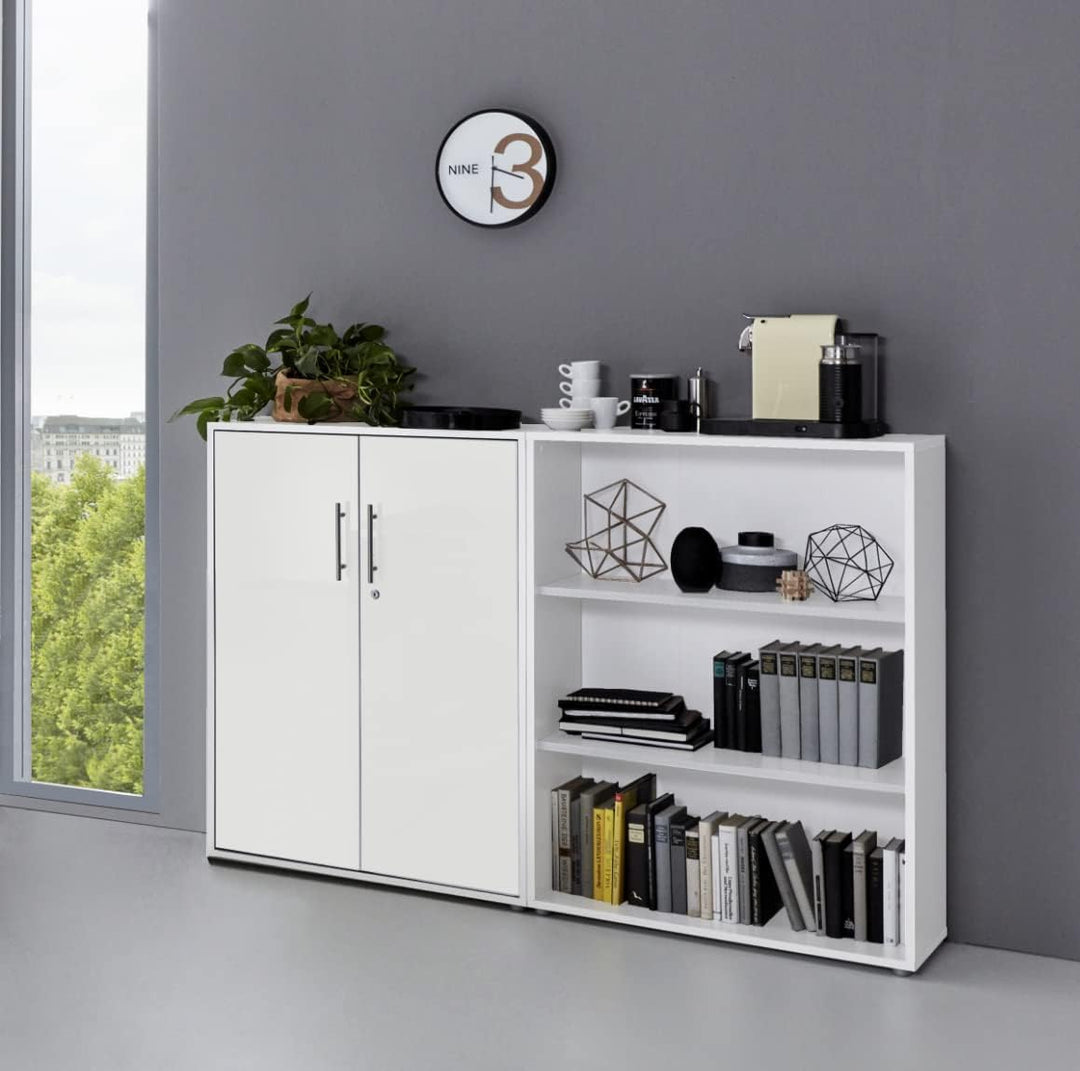 abschliessbare Regalwand Aktenschrank Büroschrank Schrankwand Büromöbel Regal Office Edition in Weis