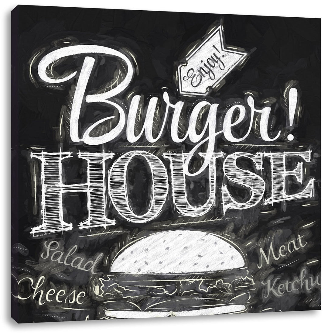 Burger House Pinsel Effekt, Format: 70x70 auf Leinwand, XXL riesige Bilder fertig gerahmt mit Keilra