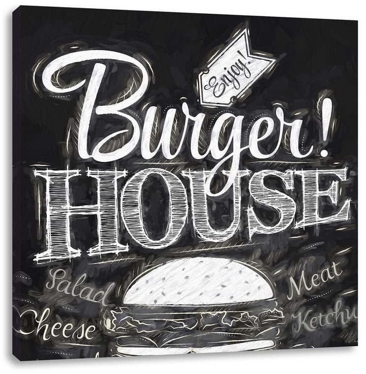 Burger House Pinsel Effekt, Format: 70x70 auf Leinwand, XXL riesige Bilder fertig gerahmt mit Keilra