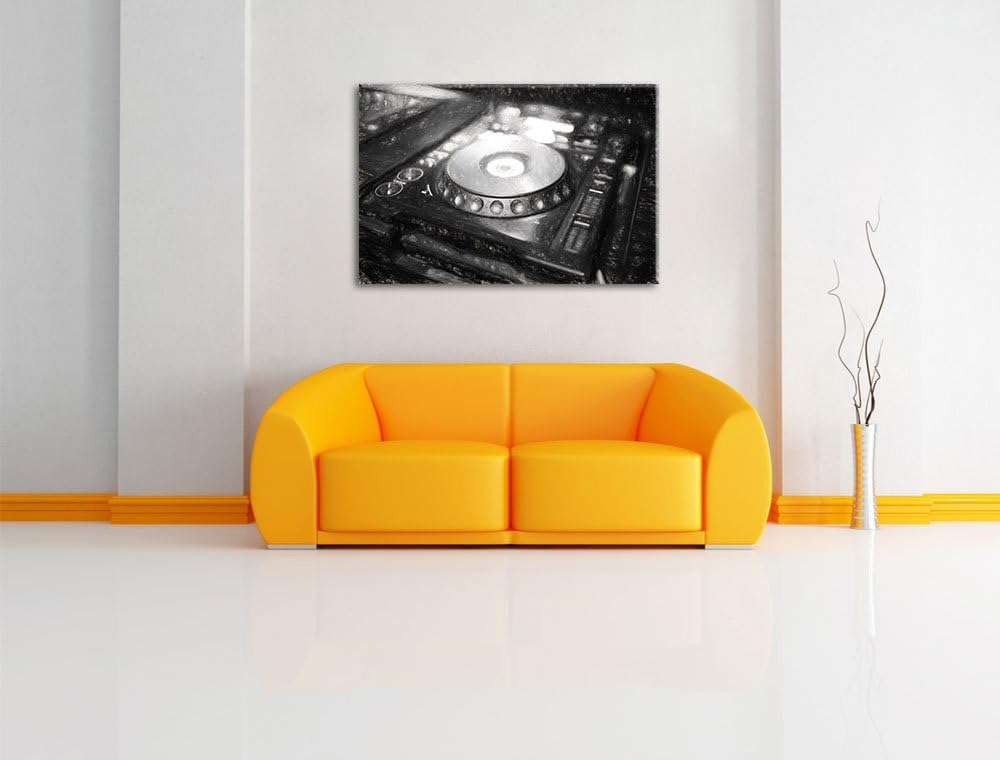 Pixxprint Grün beleuchteter DJ Pult / 100x70cm Leinwandbild bespannt auf Holzrahmen/Wandbild Kunstdr