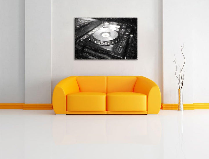 Pixxprint Grün beleuchteter DJ Pult / 100x70cm Leinwandbild bespannt auf Holzrahmen/Wandbild Kunstdr