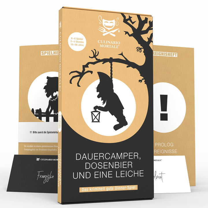 Culinario Mortale® Krimidinner für Zuhause 6 bis 8 Personen - Dauercamper, Dosenbier und eine Leiche