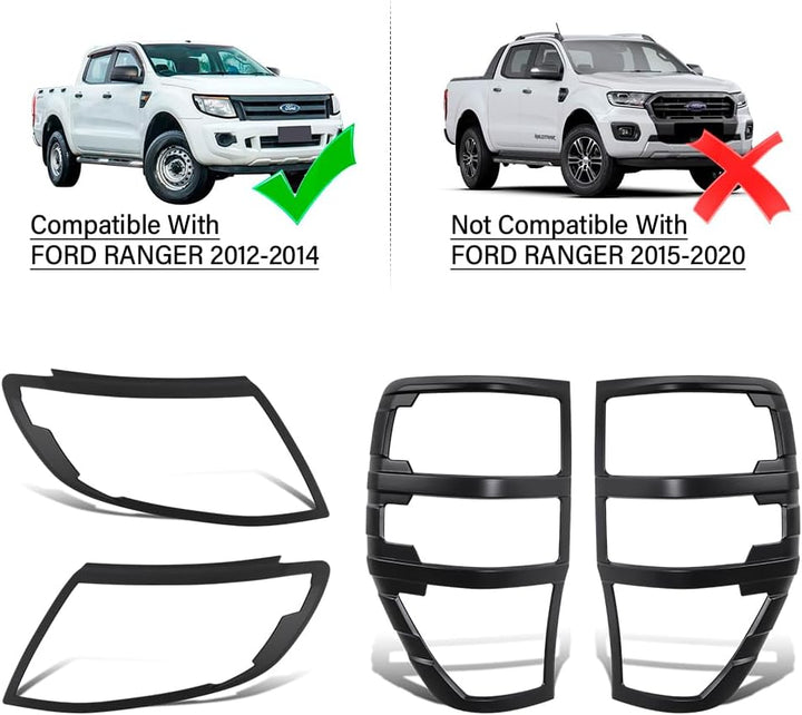 JHCHAN Scheinwerfer Rücklichtabdeckung für Ford Ranger T6 2012-2014 Raptor Limited Tremor XL XLT XLS