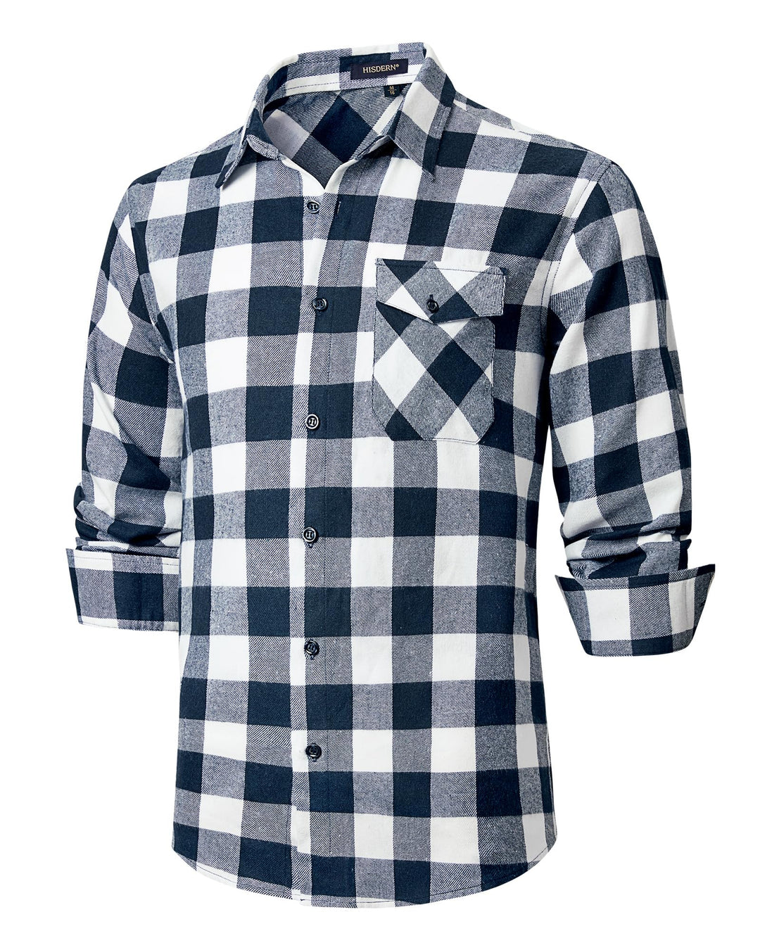 HISDERN Flanellhemd Herren Karierte Hemden Herren Langarm Button Down Baumwolle Holzfällerhemd Regul