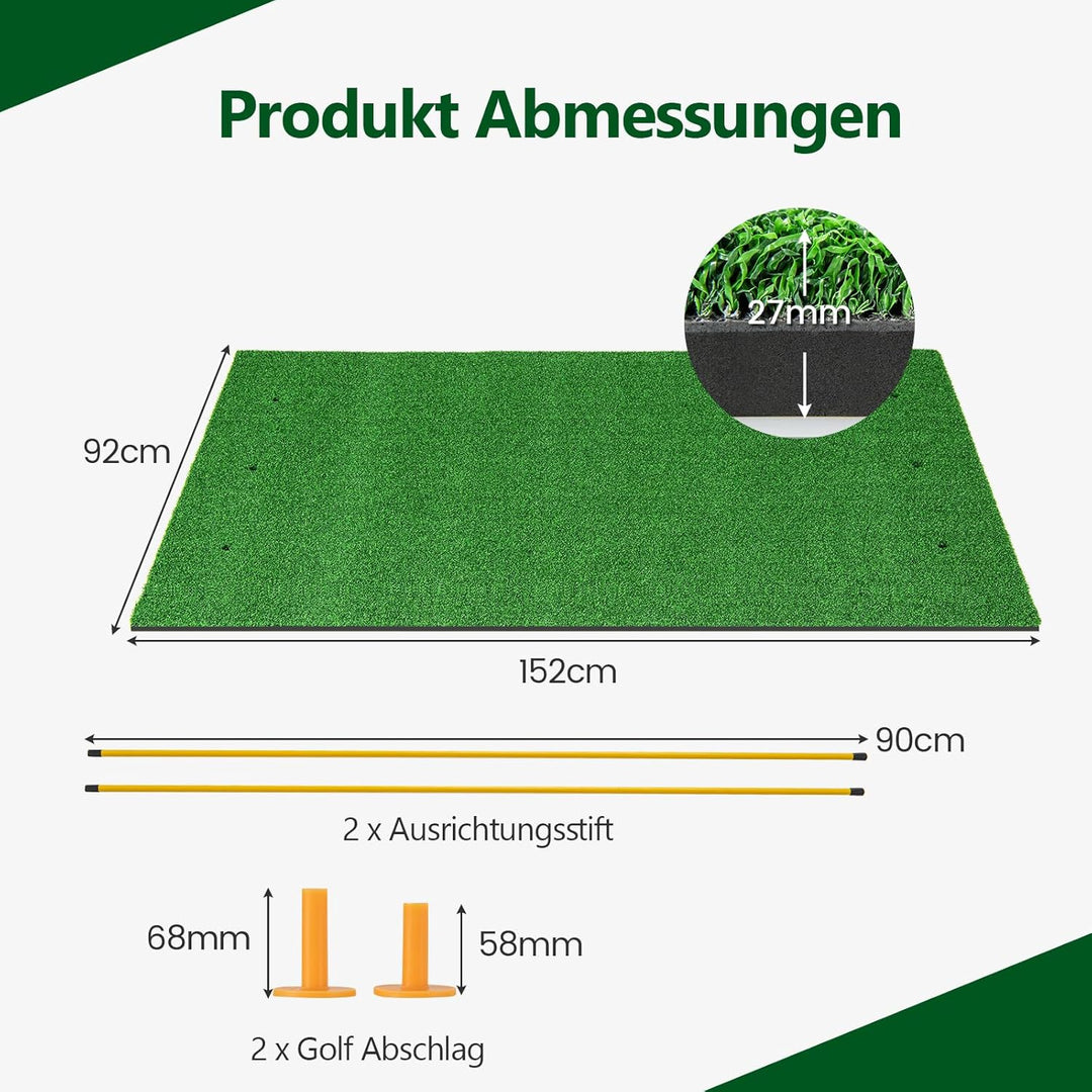 GYMAX Golf Abschlagmatte, Golf Übungsmatte mit 2 Gummi-Tees, 2 Ausrichtungsstäben & 6 Abschlagpositi