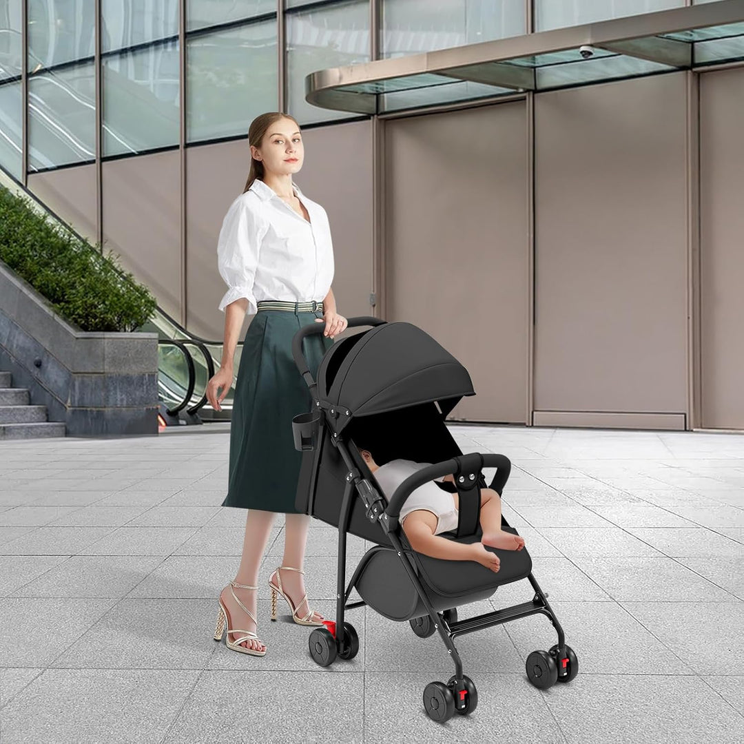 Kinderwagen Buggy Liegefunktion, Leichter 4-Rad Buggy ab 0–4 Jahre, Verstellbare Rückenlehne, Klein