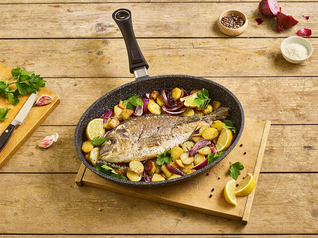 Pradel Excellence 52805M Fischpfanne, Steinoptik, aus Aluminiumguss, mit abnehmbarem Griff