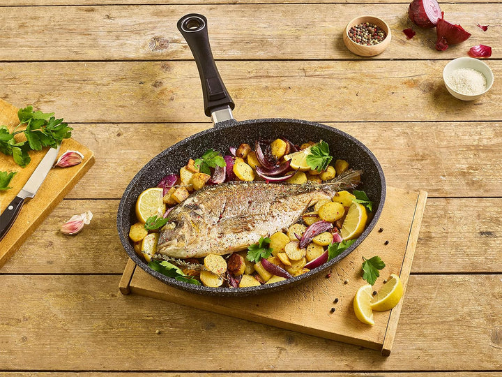 Pradel Excellence 52805M Fischpfanne, Steinoptik, aus Aluminiumguss, mit abnehmbarem Griff