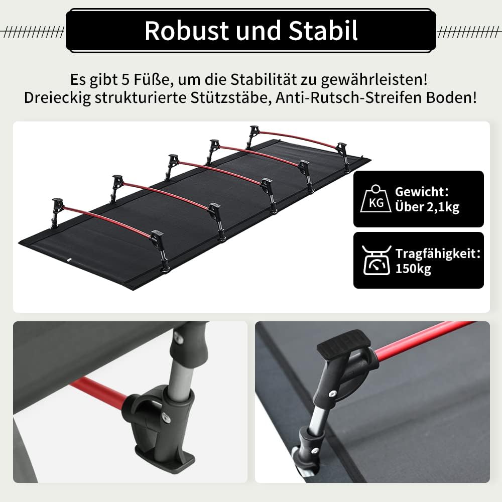 TOMOUNT Feldbett Ultraleichtes Klappbett Aluminium Stangen 190x70cm Kompaktes tragbares Campingliege