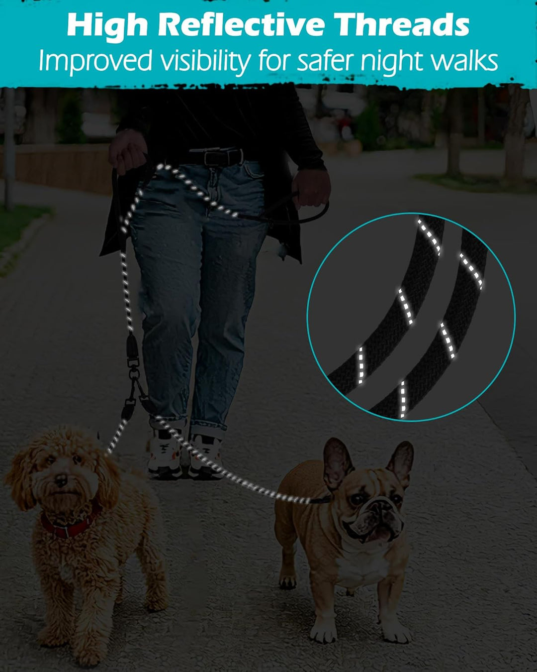 PetBonus Hundeleine Doppelleine für 2 Hunde, Keine Verwicklung Trainingsleine mit Zwei Gepolsterten