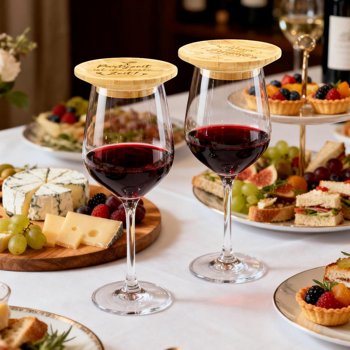 8 Stück Weinglas Topper Holz, Wine Glass Charcuterie Topper mit 2 Halterungen, Bambus Weinglas Toppe