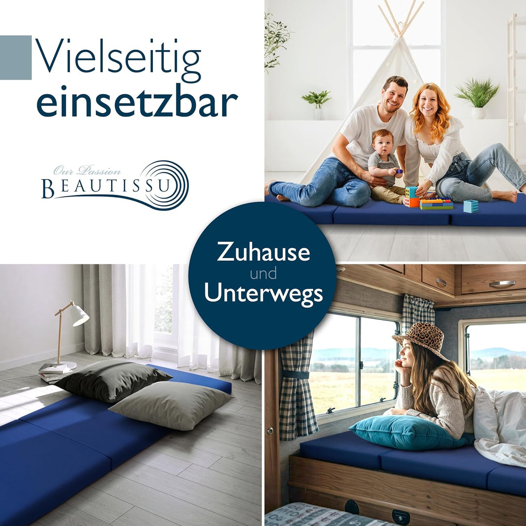 Beautissu Klappmatratze Gästebett klappbar Faltmatratze mit Tragegriff | 60x190cm Dunkelblau faltbar
