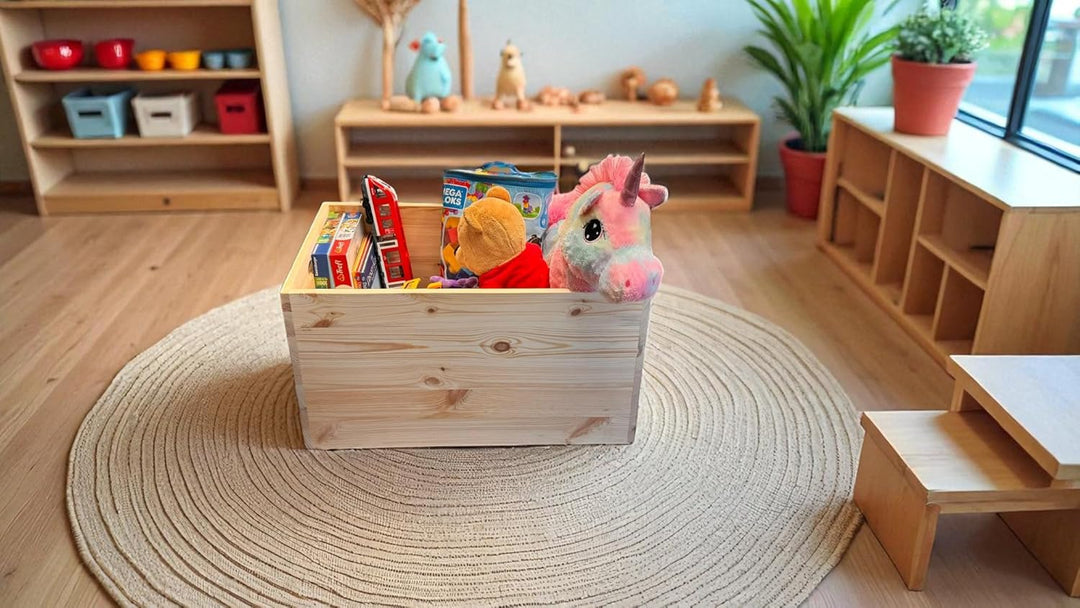 weeco Holz-Aufbewahrungstruhe mit Rollen, 73×45×40 cm, Kiefernholz, unbehandelt, Multifunktionale La