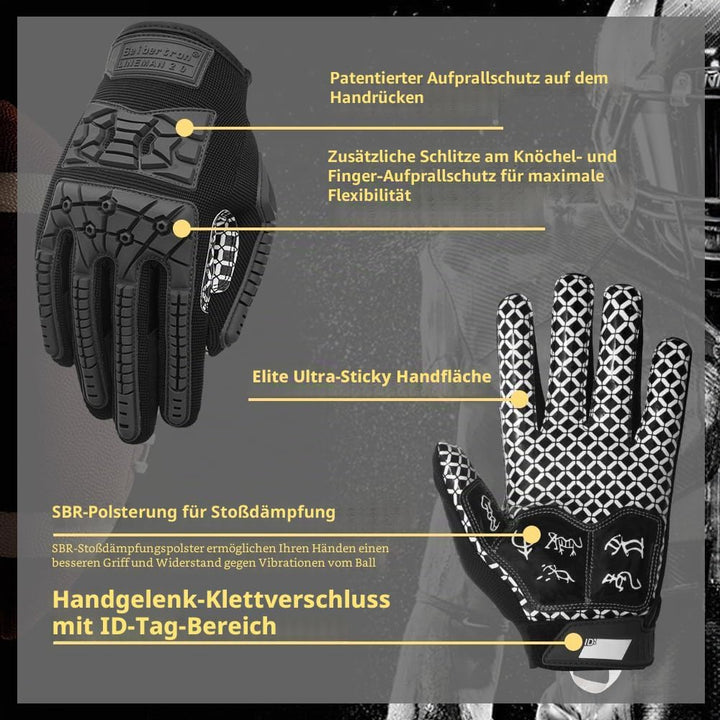 Seibertron Lineman 2.0 Padded Palm Football Receiver Gloves, Flexible TPR Impact Protection Back of