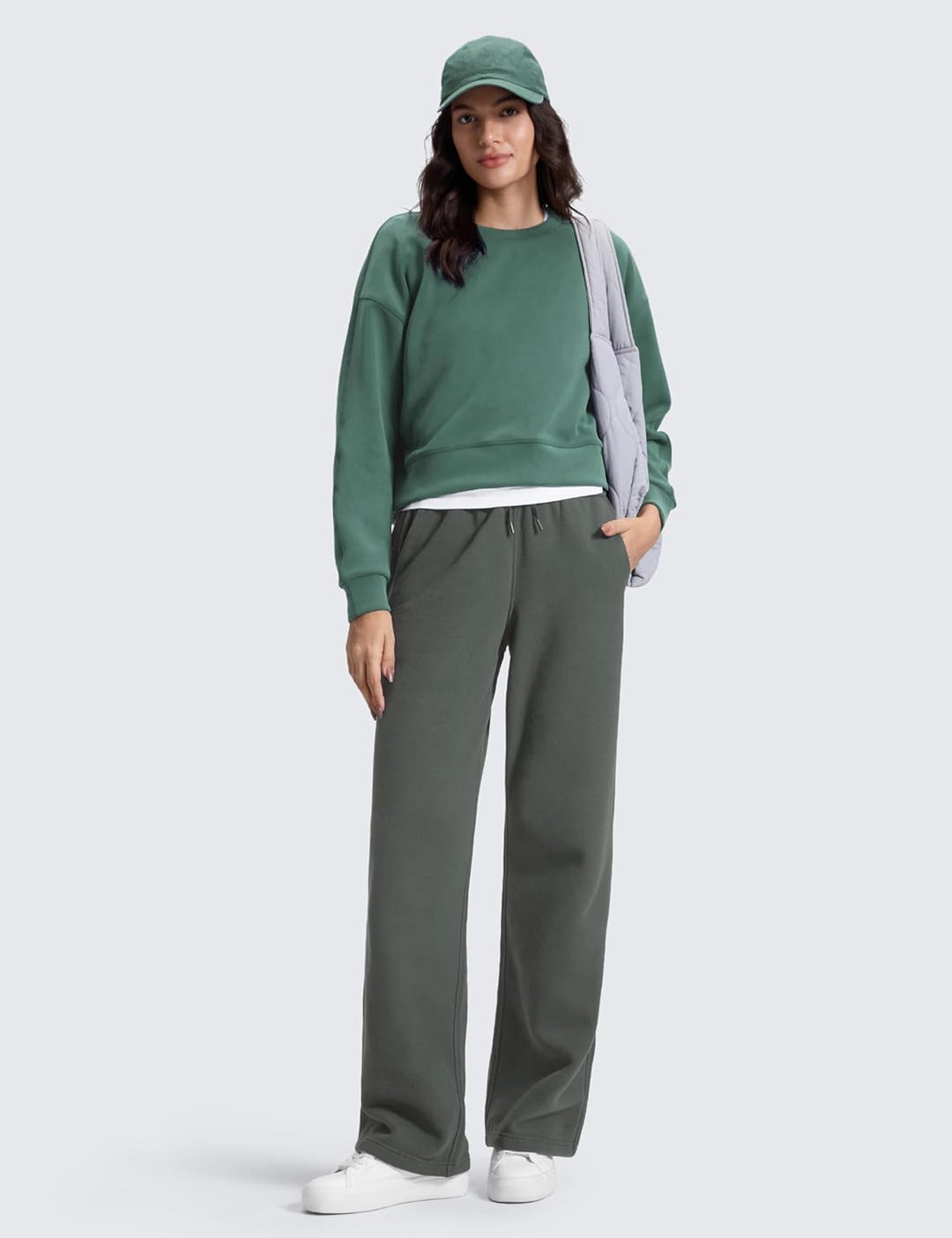 CRZ YOGA Damen Jogginghose Gefütterte Baumwolle Joggers Soft Freizeithose Winter Lounge Hosen mit Ta