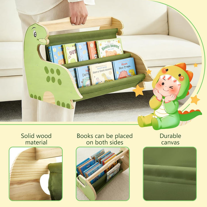 Bücherregal Kinder, Montessori Kinder Buchständer aus Holz mit 4 Ablagen, Kinderregal für Buchaufbew