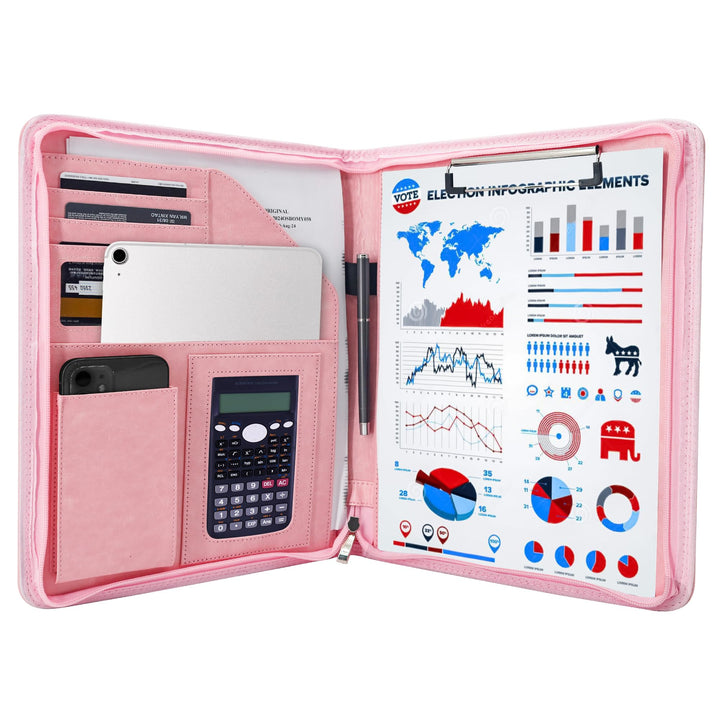 GraduatePro Klemmbrettmappe A4 mit Deckel Reissverschluss Leder Organizer Mappe Dokumentenmappe Ordn
