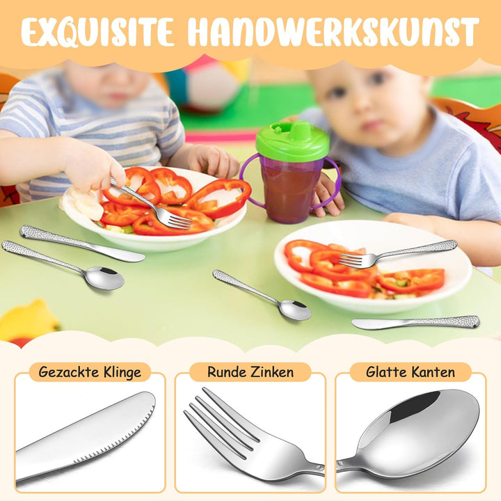 HaWare Kinderbesteck, 16-teilig Edelstahl Kinder Besteck Set mit Hammergriff ab 3 Jahre, Kindergesch