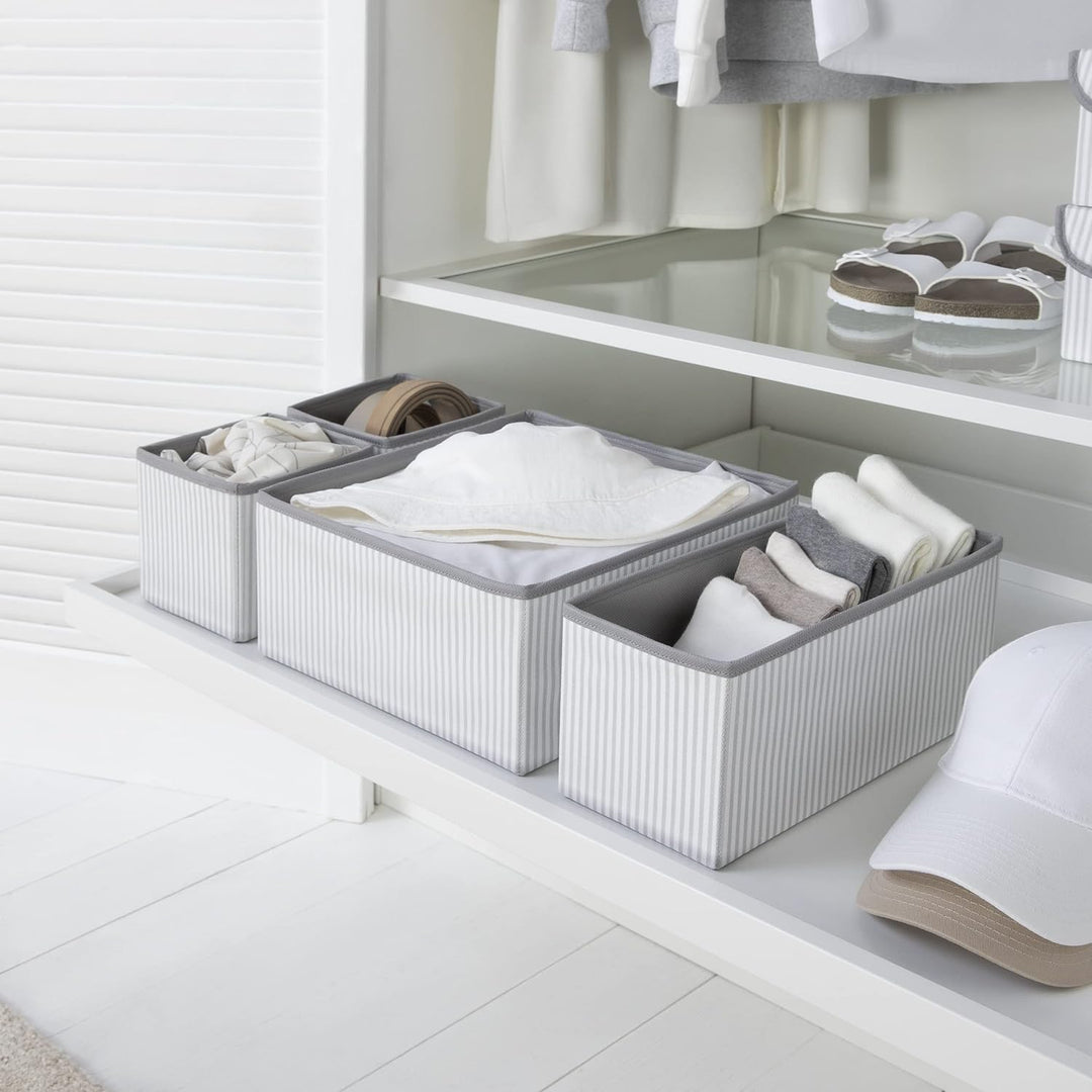 Ocean Home Textile 4er Set Grau Gestreift Aufbewahrungsbox für Schublade, Faltbare Schubladen Ordnun