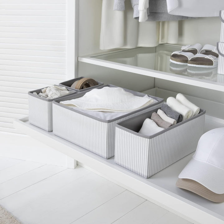 Ocean Home Textile 4er Set Grau Gestreift Aufbewahrungsbox für Schublade, Faltbare Schubladen Ordnun