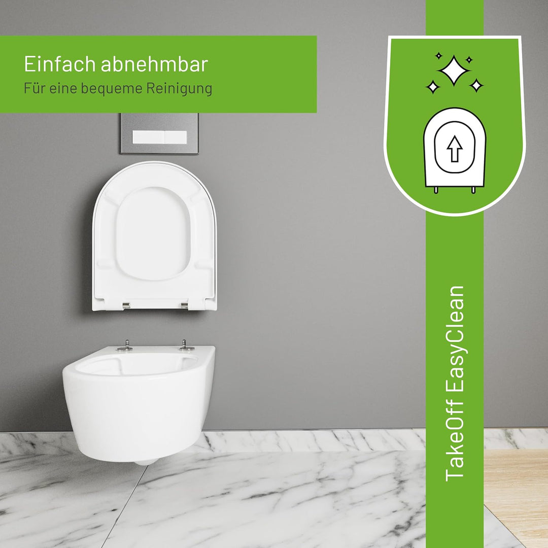LUVETT® WC-Sitz D600 D-Form Weiss mit Absenkautomatik SoftClose, EasyClean (abnehmbar), Duroplast, e